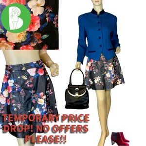 EXPRESS BLACK WITH BRIGHT COLORS FAUX LEATHER FLORAL SKIRT (16)